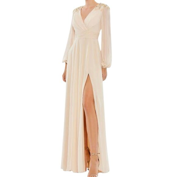 MAC DUGGAL 55694 Embellished Shoulder Blouson Sleeve Gown Sz 10 New w/ Tag $498 - Picture 1 of 10